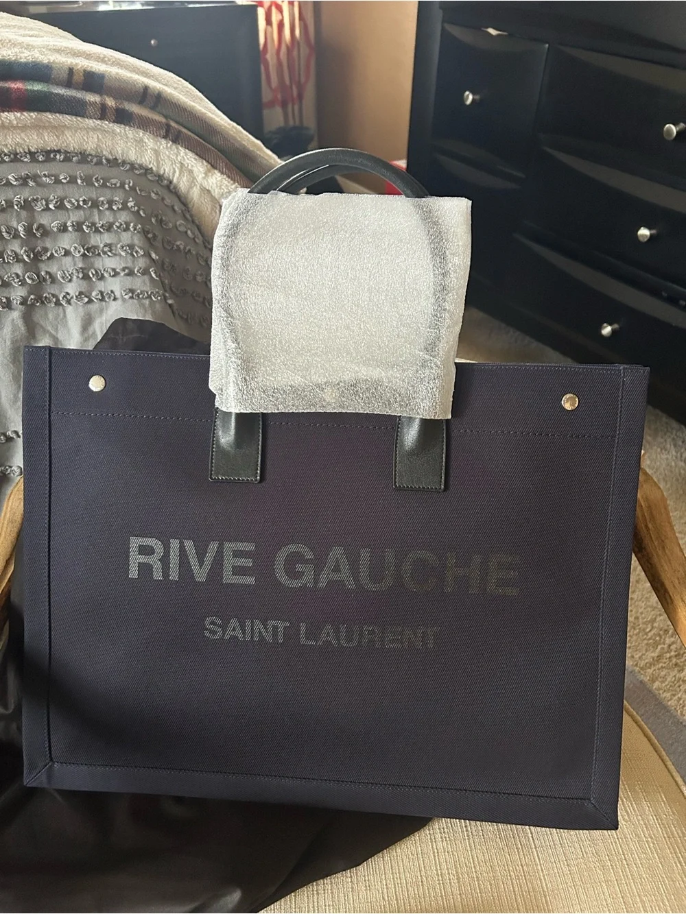 Saint Laurent Navy and Black Rive Gauche Canvas Tote